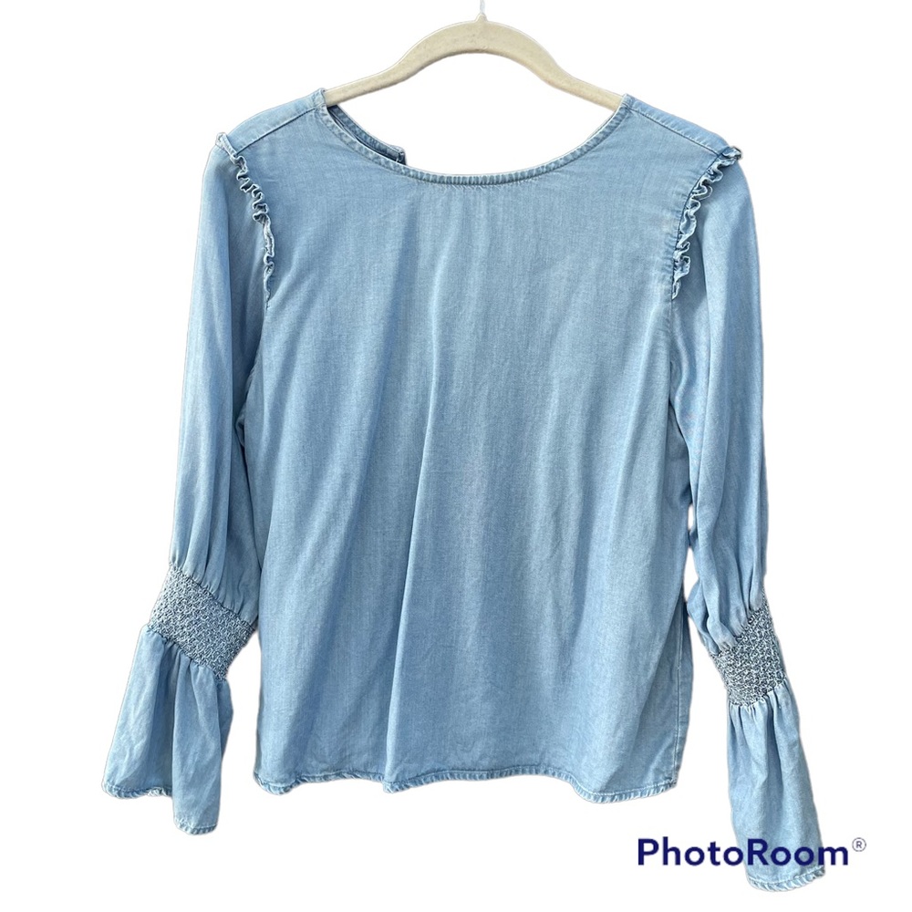Zara Women’s Denim Light Blue Bell Sleeve Longsleeve Shirt Size 28